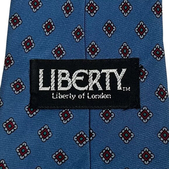 Liberty of London Men's Teal Blue 100% Silk Geometric England Necktie Tie - Picture 4 of 5